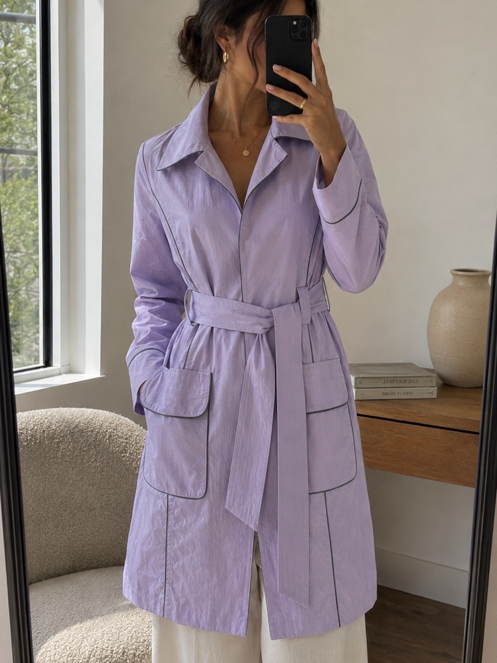 Lavender Belted Trench Coat Medium Pastel Spring Summer Jacket Lilac